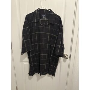 Trust Mens XL‎ Black White Plaid Short Sleeve Linen Blend Button Up Shirt Top